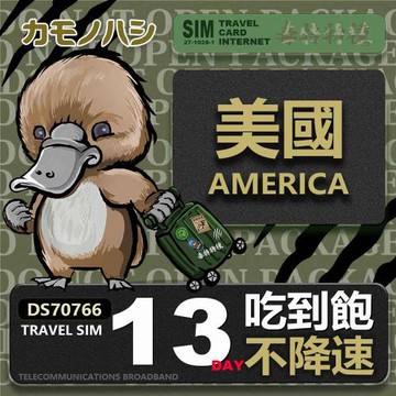 【鴨嘴獸 旅遊網卡】Travel Sim 美國 13天 吃到飽不降速 上網卡