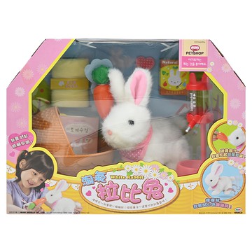 MIMI PETSHOP 迷你MIMI絨毛玩具 粉嫩白兔 可輕盈蹦跳 附飼養零件 電子式寵物  28cm  淘氣拉比兔  1盒