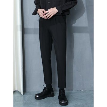 加絨褲子男款冬季加厚高級感男士西裝長褲青少年百搭休閑九分西褲