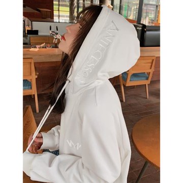 白色休閑衛衣女連帽套頭2025秋季薄款ins慵懶風純棉寬松bf上衣