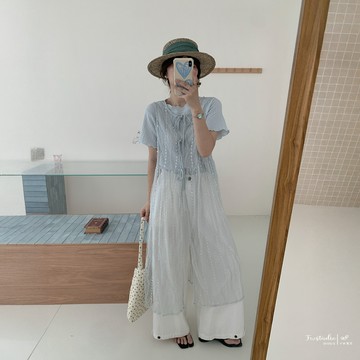 日系清新長版綁帶透膚外搭背心 薄紗 無袖 女生 女裝 FW美衣 I66020