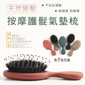 天然豬鬃按摩護髮氣墊梳(4入組)