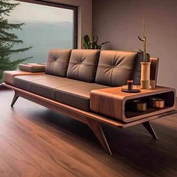 木製沙發 新中式北美黑胡桃木客廳沙發高端實木真皮三人位小戶型直排沙發S032快速出貨