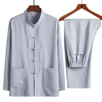 棉麻唐裝長袖上衣亞麻中國風男裝中式漢服居士服茶服純色爺爺套裝
