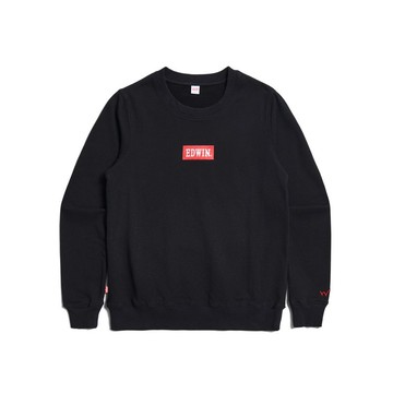 EDWIN BOX LOGO繡花厚長袖T恤-女款 (黑色) #上衣