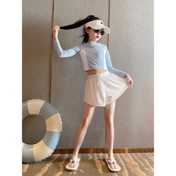 兒童泳衣女孩12歲2026新款大童洋氣泳裝女童長袖高級感分體游泳衣