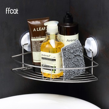 ffcat 浴室不鏽鋼扇形角落收架 強力無痕貼 沐浴瓶罐 置物收納