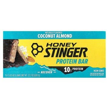 Honey Stinger, 蛋白棒，椰子巴旦木，15 根，每根 1.5 盎司（42 克）