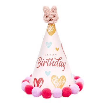 造型毛球生日帽  21cm高  15cm帽子直徑  大人小孩皆可戴  厚卡紙  兔子  1個