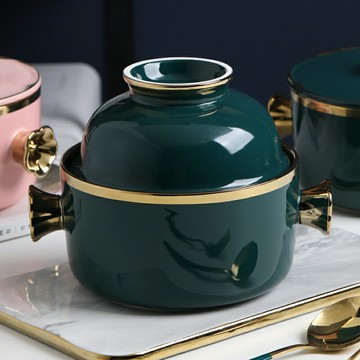 時尚輕奢風格泡面碗拉面碗帶蓋子 高檔創意陶瓷碗 大號湯碗學生碗