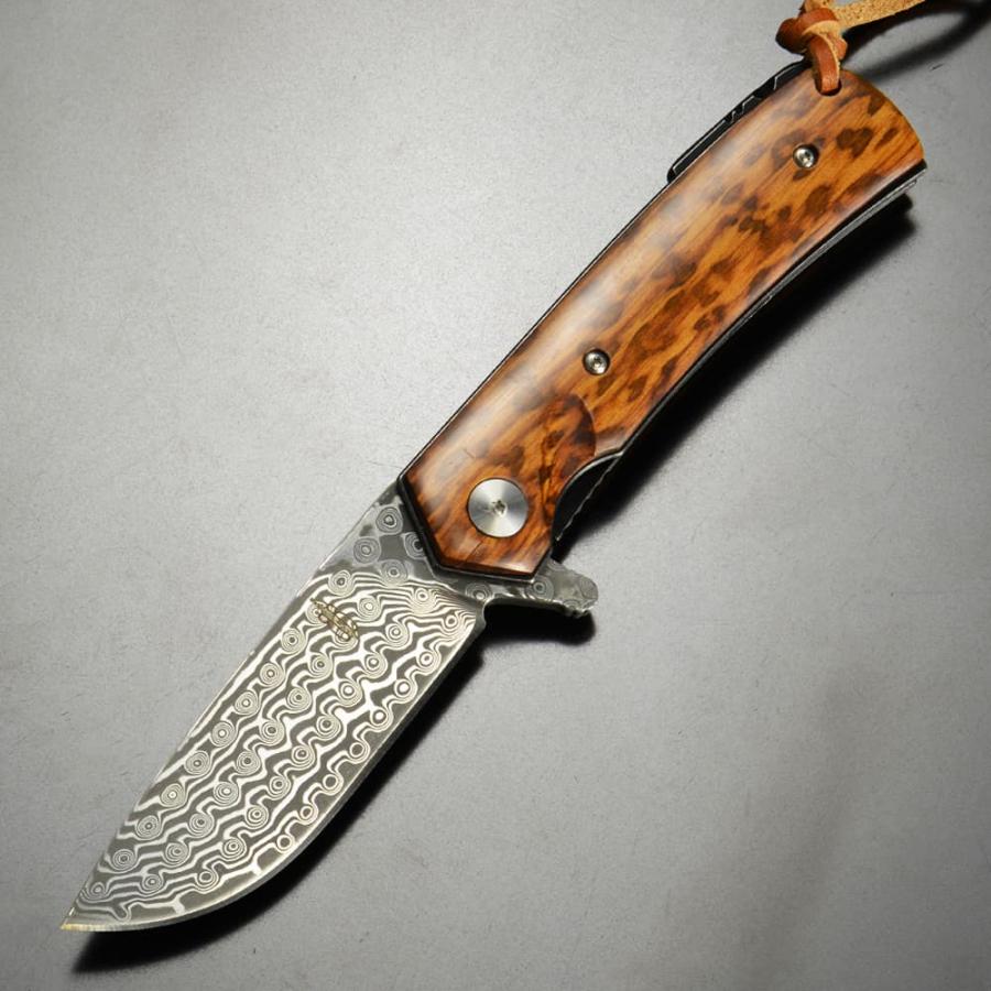 BNB KNIVES 折りたたみナイフ SNAKEWOOD FLIPPER ダマスカス BNB388101S