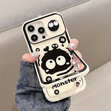 適用iphone16手機殼新款創意立體可愛黑煤球蘋果15pro推拉窗隱形支架14promax高級感男女12p全包防摔13硅膠潮