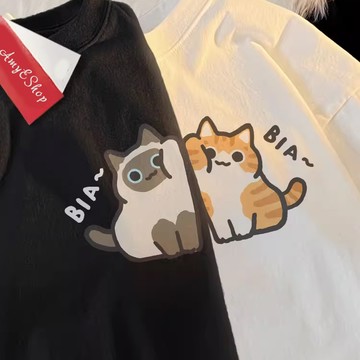 S~XL 萌寵-左胸-BIA貼貼貓咪 純棉 短T 情侶T【Y1351】MIT 情侶裝 短袖T恤 男女可穿 快速出貨不用等