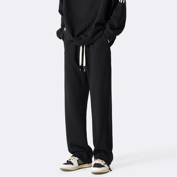 黑色褲子男美式高街hiphop休閑褲春秋寬松闊腿運動褲重磅直筒衛褲