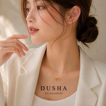 𝐃𝐔𝐒𝐇𝐀.𝐬𝐭𝐞𝐞𝐥︴純鋼項鍊 扭結愛心鎖骨項鏈．金色－杜莎鋼飾