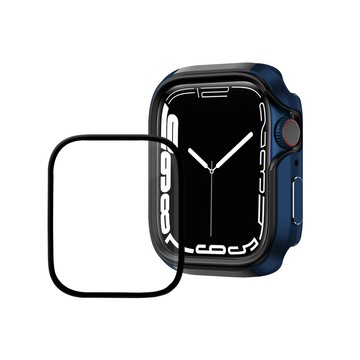 Apple Watch 錶殼 Apple Watch Series 8/7(41mm)鋁合金保護殼(深海藍)+3D抗衝擊保護貼(合購價)