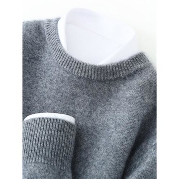 加厚圓領山羊絨衫男士商務休閑毛衣內搭羊毛針織打底套頭秋冬新款