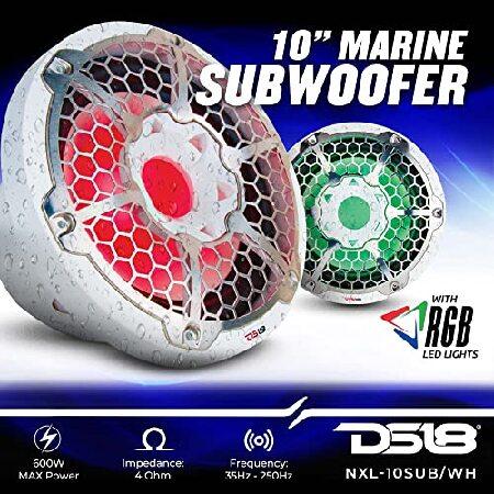 DS18 NXL-10SUB BK ハイドロ 10インチ マリンサブウーファー RGBLEDライト内蔵 最大600W 100%UV安定 IP65防水 4オーム すべての要素 ボート UTV ATV ジープ スピ