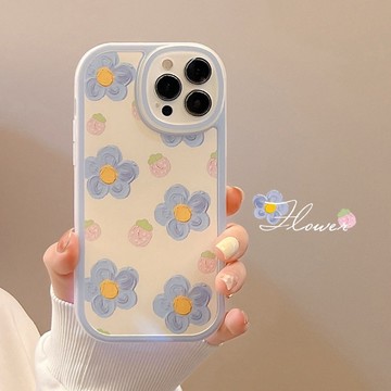 隔日到貨 手機殼 ins 適用iPhone 17 16 15 14 pro max 草莓藍花 XR 1D201