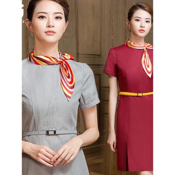 職業灰色連衣裙海航空姐制服高端氣質酒店前臺售樓部置業工作服女