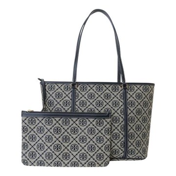 TORY BURCH-Monogram 緹花LOGO 附手拿包托特包(灰藍)小款