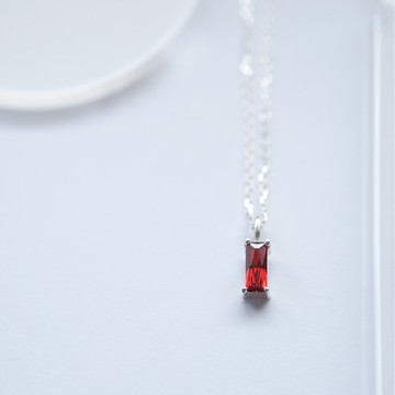 迷你石榴石方形項鍊銀925