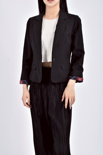 (S) knights bridge西裝棉質格紋黑色外套