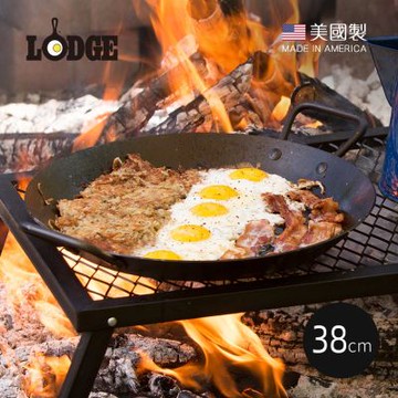 美國LODGE 美國製高碳鋼雙耳平底煎鍋-38cm (CRS15)