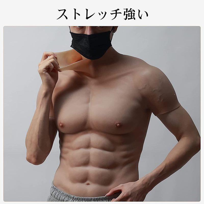 筋肉スーツ 長袖 アジア系黄色 ファスナー付き シリコン筋肉スーツ