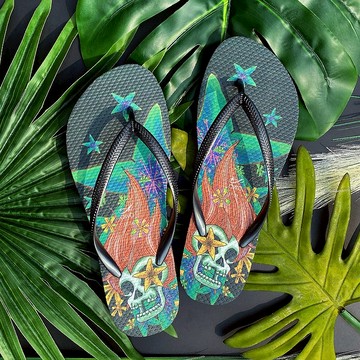 女生文創繪圖夾腳拖鞋 軟Q止滑耐磨人字拖鞋 -怒髮花-