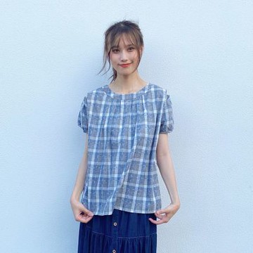 Hana-Mokuba花木馬日系女裝圓領格紋肩膀開口上衣_紅格/藍格