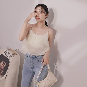 金蔥鬚邊短版背心-杏【KY19168】