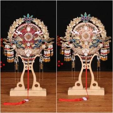 廠家秀禾手工禮盒材料包金色喜扇重工新娘手捧花結婚中式團扇diy