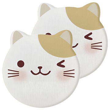 FEEPOP 硅藻土吸水杯墊 Set 隔熱 吸水  貓咪 白色 + 黃色  10 x 10 x 0.8cm  2個