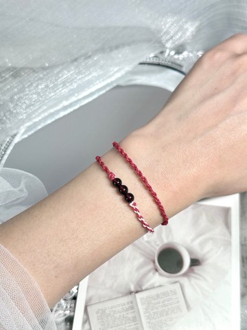 姻緣 - 醫療鋼配飾/紅石榴石/雙圈蠟線祈願開運水晶手鍊