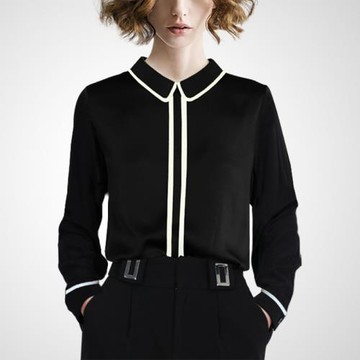 (免運)法式洋氣高級復古黑白撞色襯衫2026新款春女設計感短袖POLO領襯衣