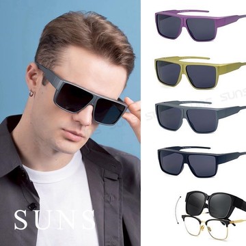 【SUNS】近視用外掛式墨鏡 經典特大框偏光墨鏡 包覆式太陽眼鏡 抗UV400 S024