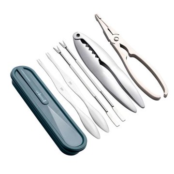 PUSH!餐具用品吃蟹工具螃蟹工具大閘蟹工具蟹針蟹夾螃蟹鉗(豪華版6件套)D248