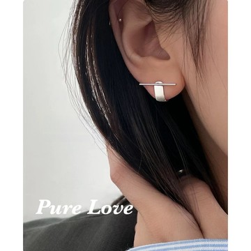 Pure Love樂芙 /正韓 銀飾【S925純銀】E0932簡約通體純銀一字U形後掛式耳環 / 銀