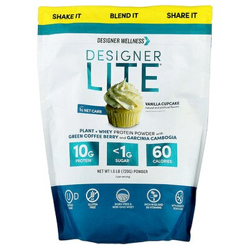 Designer Wellness, Designer Lite®, Plant + Whey Protein Powder, Vanilla Cupcake, 1.6 lb (720 g)