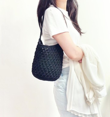 簡裝輕行 台灣手作鉤織圓桶包 文青日常編織輕便小包肩背包水桶包