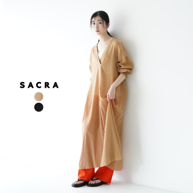 サクラ SACRA ピュアコットン Vネック ロング ワンピース レディース ...