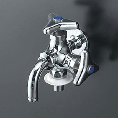 KVK　二口横水栓（ツバ付ワンタッチニップル付）　寒冷地用　【品番：K124BNZ】