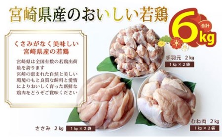 鶏肉 むね ささみ 手羽元 小分け 冷凍 各1kg×2 合計6kg 詰め合わせ セット 鶏  鶏肉 若鶏 胸 宮崎県産 国産 あっさり ヘルシー 煮込み  鶏肉 揚げ物 炒め物  鶏肉 料理 調理 普段使い 便利 チキン 鶏むね  鶏肉