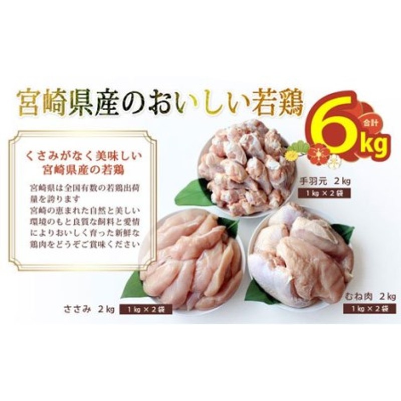 鶏肉 むね ささみ 手羽元 小分け 冷凍 各1kg×2 合計6kg 詰め合わせ