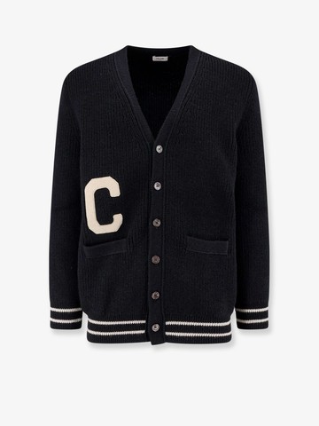 Ribbed wool cardigan with logo patch on the front - CELINE - gender_Man