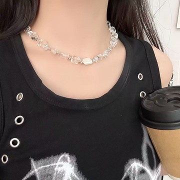 【台灣公司 可打統編】免運 甜美超仙幾何水晶串珠方糖吊墜項鏈女高級感時尚頸鏈鎖骨鏈配飾品 可開發票 全館五折 工廠現貨直銷 新品特價 z9211