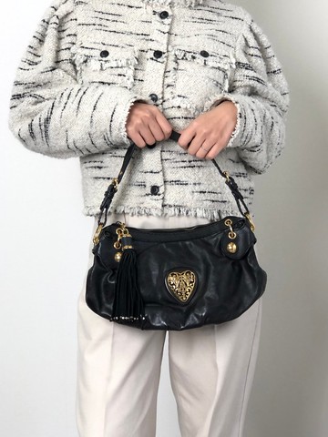 【 日本直送 名牌中古包 】GUCCI 古馳 Hysteria 肩背包 黑色 皮革 Hobo 包 vintage 古董 nk4uf3