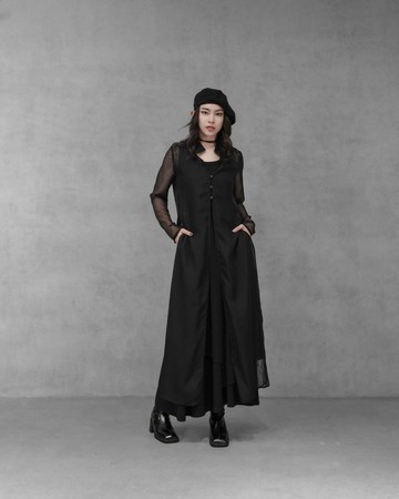 MUKK DESIGN 雪紡蕾絲開衩長版罩衫