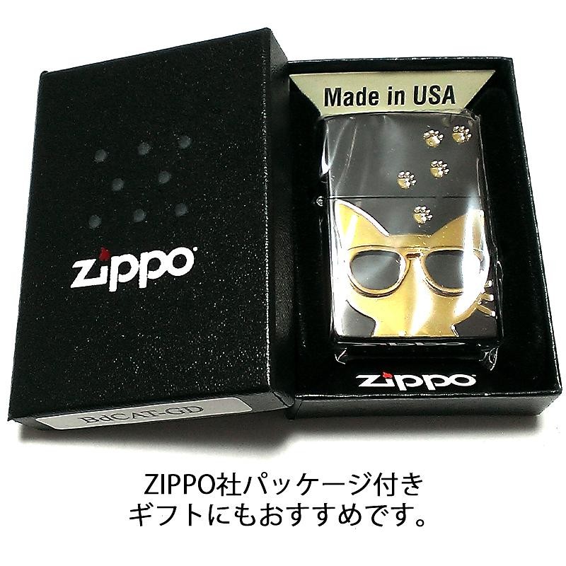 ZIPPO 猫 ライター サングラス 可愛い ジッポ ネコ ユニーク 足跡 ブラックニッケル キャット メタル貼り 金差し 女性 ギフト |  LINEブランドカタログ